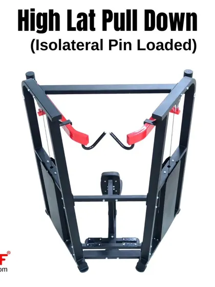 Another overhead view of the High Lat Pulldown machine, showing the independent cable and pulley system.