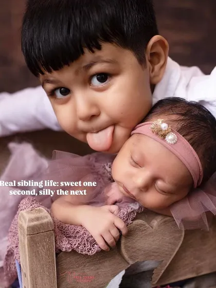 Real sibling life: sweet one second, silly the next! I always encourage letting their true personalities shine through for authentic and fun photos.