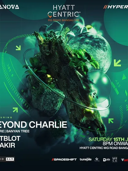 The flyer for a free entry party at Hyatt Centric with Beyond Charlie.