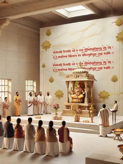 In this prayer hall, I installed a serene marble-textured wallpaper with golden lotus motifs and Sanskrit verses. The design creates a peaceful, sacred atmosphere that is both beautiful and spiritually significant.