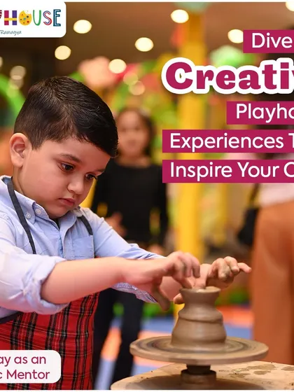 The magic of pottery! This young artist is completely absorbed in shaping the clay on the potter's wheel, discovering a new skill and creating something unique.
