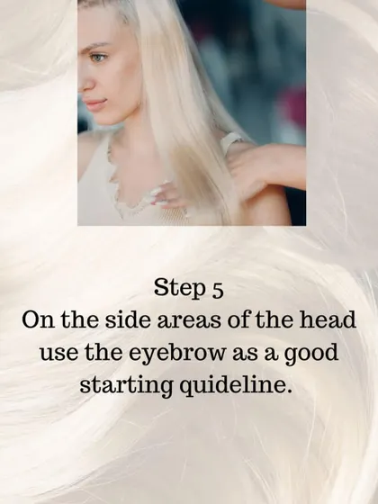 Step 5 of our clip-in guide: When applying extensions to the side areas of your head, use your eyebrow as a starting guideline for balanced and natural placement.