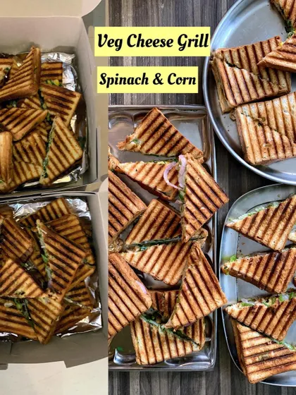 Another view of the grilled sandwiches, showing the beautiful grill marks and generous filling.