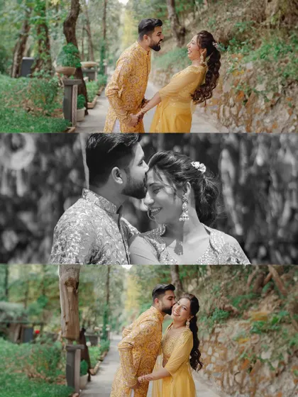 A collage from the Haldi ceremony, mixing color and black and white photos. This shows how I can use different editing styles to tell a richer story of the day's events.