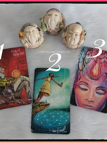 Here are the revealed cards for May 2023: the King of Pentacles, The Fool, and the Ace of Wands. Each card points to a different theme for the month.