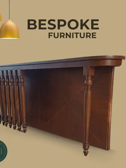 A stylized image of the multi-legged console table, presented as a piece of bespoke furniture that combines classic design with modern presentation.