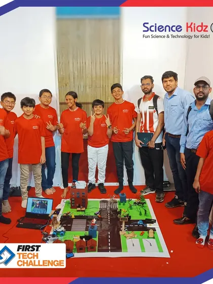 Our team at the FIRST Tech Challenge, ready to demonstrate their smart city solutions. Their hard work and collaboration were evident in every detail of the project.