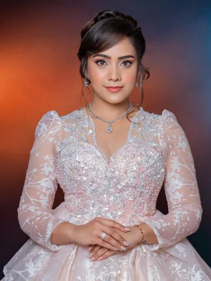 A portrait of a princess. This reception look is all about soft glam, with beautifully blended eyeshadow and a skin-like finish that looks stunning in photos.