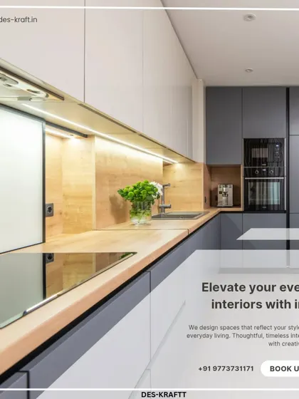 We design interiors with impact. This image of a sleek, modern kitchen highlights our philosophy of creating spaces that are both beautiful and highly functional.
