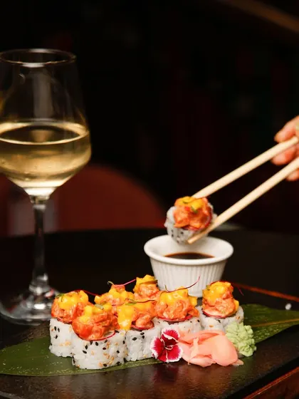 Unfurl the velvet scroll of our tuna tartare sushi. Each piece is a decadent revelation for the discerning palate, paired perfectly with a glass of wine.