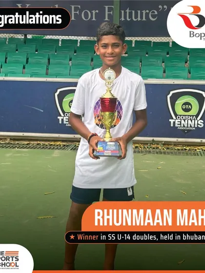 Rhunmaan Mahesh serves up success, winning the SS U-14 doubles in Bhubaneswar. Congratulations on the well-deserved victory!