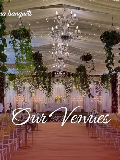 Another angle of our grand Sky Terrace, highlighting the chandeliers and hanging greenery that add a touch of sophistication.