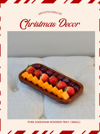 This pure Sheesham wooden tray is a simple, rustic, and versatile piece for serving fruits, cheese, or appetizers at your Christmas gatherings.