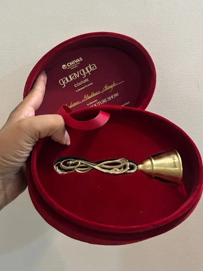 The invitation for the Gaurav Gupta show was a piece of art in itself. A beautiful brass bell in a red velvet box.