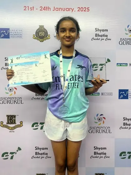 Avni Shetty with her silver medal from the Girls' Doubles U15 event. Her partnership with Anishka was formidable throughout the tournament.