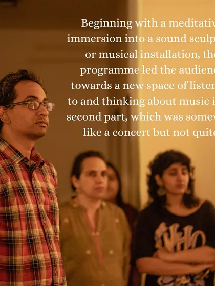 The audience engrossed in the meditative sound sculpture of "Many Moons." We encourage new ways of listening and experiencing music, moving beyond the traditional concert format.