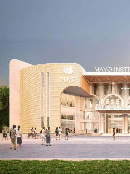 The new Medical College Teaching Block at the MIMS campus in Lucknow reinforces the academic core of a growing institutional landscape. Its design features classical colonnades and jaali-lined surfaces balanced with clean, contemporary rooflines.