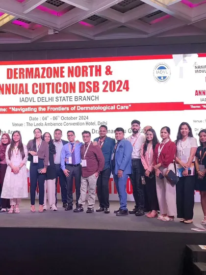 A wider shot of the team on stage at the conclusion of the Dermazone conference. It's inspiring to see so many professionals dedicated to advancing dermatological care.