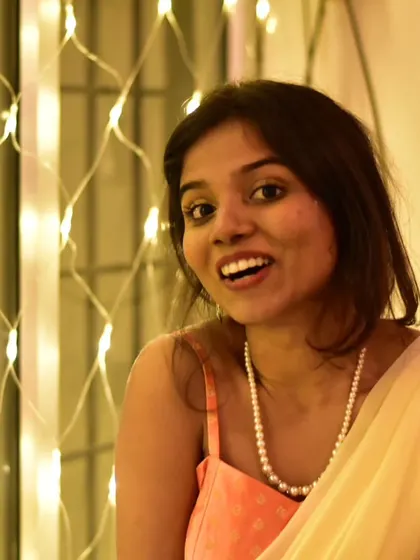 Another photo from my Diwali celebration, showing my festive outfit.