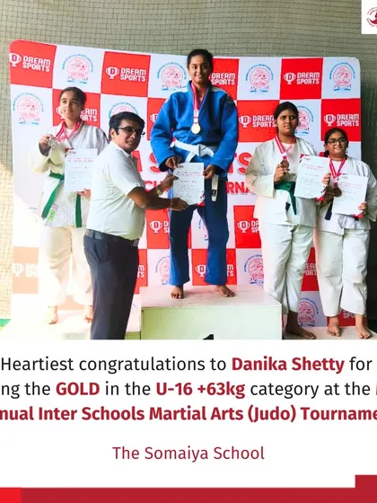 Danika Shetty receives her gold medal at the MSSA Judo Tournament, another victory for our talented judoka.