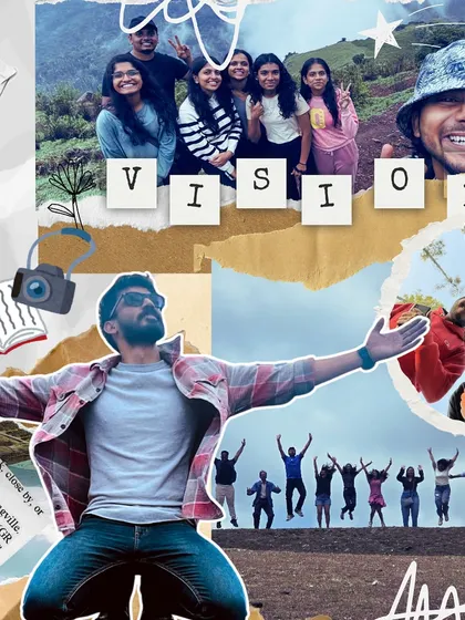 This collage represents our vision. It is about freedom, joy, and creating a community of explorers. The man with his arms outstretched, the group jumping for joy, it is all part of the dream we are living.