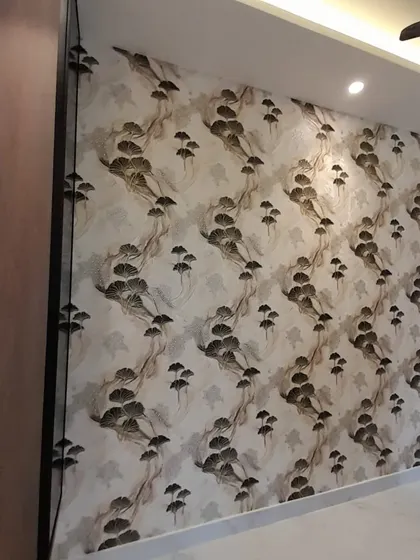 A Japanese-inspired wallpaper with a delicate tree pattern. The design is elegant and serene, adding a touch of Zen-like calm to the room.