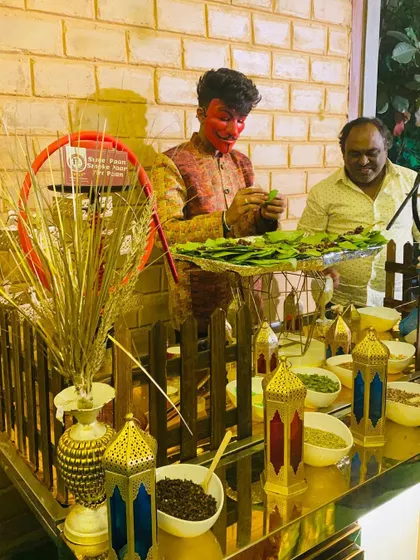 A live paan station adds a traditional and interactive element to your event. My paan-maker, in his unique attire, prepares customized paans for guests to enjoy after their meal.
