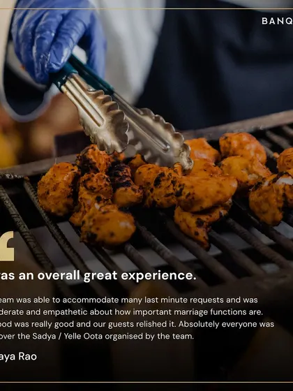 "It was an overall great experience." We understand how important marriage functions are, so we are always happy to accommodate last-minute requests. We were thrilled everyone was gaga over the Sadya / Yele Oota we organised.