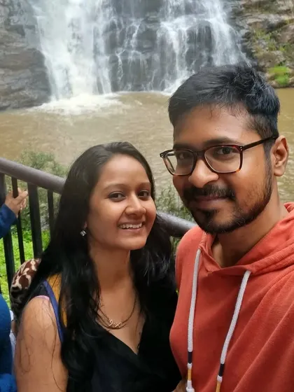 A casual selfie of Harikrishna and Akanksha on one of their trips. Their journey together is filled with adventure, laughter, and shared dreams.