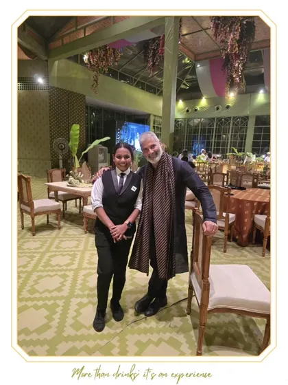 Our mixologist with actor Karim Hajee. We pride ourselves on providing professional and friendly service to all guests, including celebrated artists.