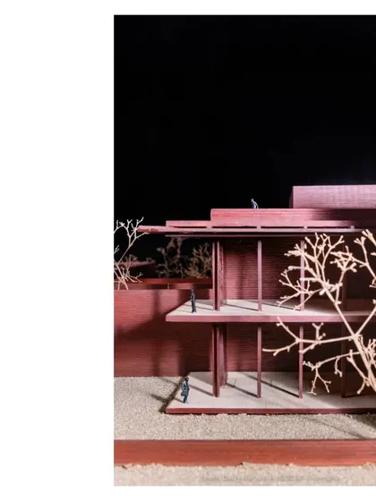 A sectional model of the Tiruppur house, crafted from wood. These models allow us to explore the interior spaces and the play of light in a tangible way, a crucial step in our design process.