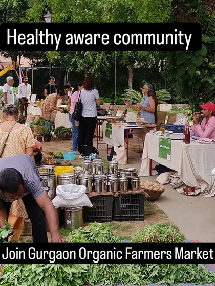 A wide shot of the bustling market, described as a "healthy aware community."