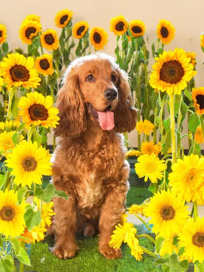 A perfect pose among the sunflowers. Even a hyper doggo like Whiskey will pause for a moment to shine, and with a little patience and a lot of treats, we captured this stunning shot.