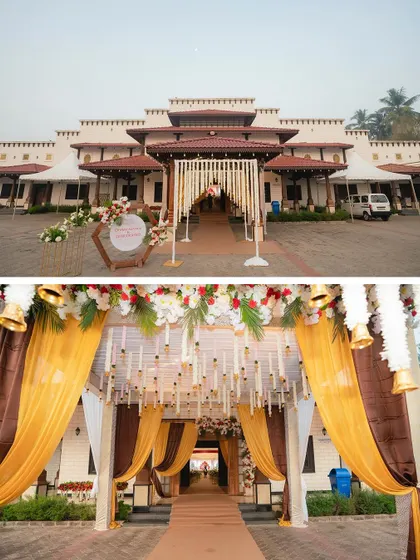 A closer look at the traditionally decorated entrance, welcoming guests to the wedding celebration.