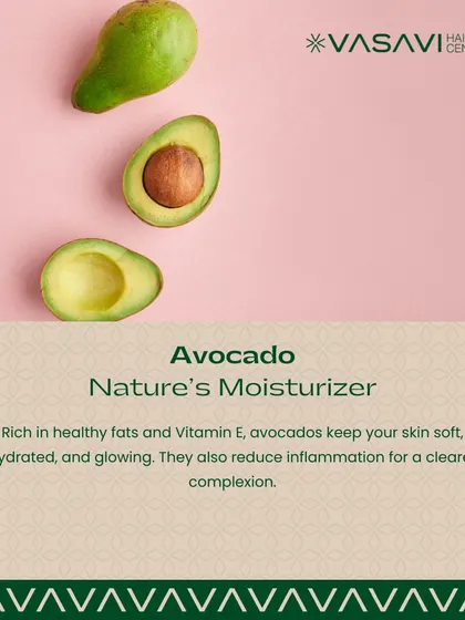 Avocado is nature's moisturizer. Rich in healthy fats and Vitamin E, avocados help keep your skin soft, hydrated, and glowing. They also contain compounds that can reduce inflammation, contributing to a clearer complexion.
