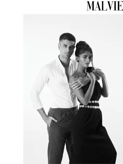 A tender, romantic pose from the Malvie Magazine couples shoot.