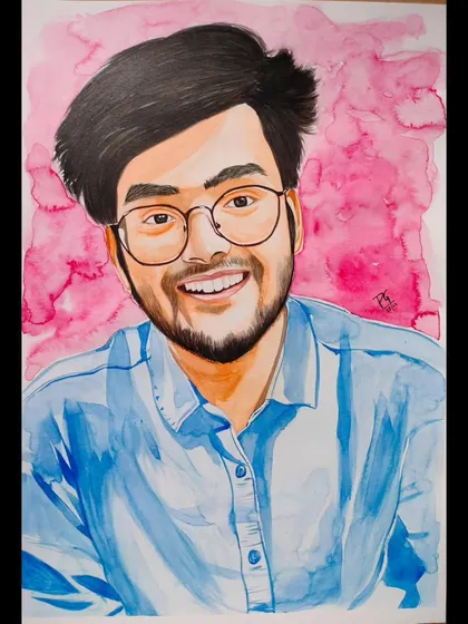 A smiling portrait created with watercolors. These custom paintings make for wonderful, personal gifts for friends and family.