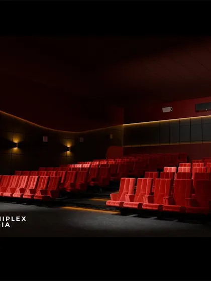 A classic multiplex design with traditional red cinema seats. This timeless look is always a popular choice for commercial theaters.