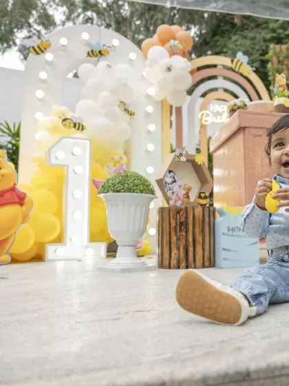 The birthday boy Vedharth, looking absolutely adorable at his Winnie the Pooh party. Capturing these moments of pure happiness is the best part of my job.