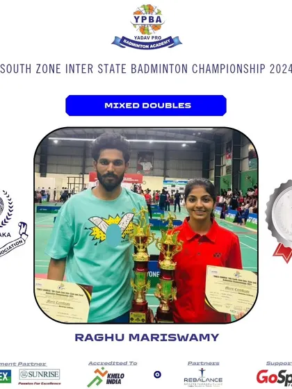 Raghu Mariswamy securing a Silver medal in Mixed Doubles at the South Zone Inter-State Championship.
