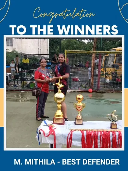 We celebrate every achievement. Here, our player M. Mithila is recognized as the Best Defender at the Monsoon Fest Cup. We focus on developing strong players in every position on the field.