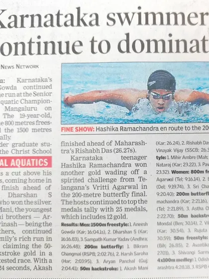 A Times of India article detailing how Karnataka swimmers continue to dominate the national scene.
