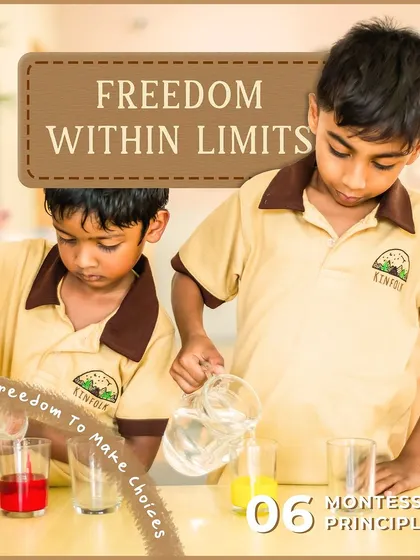 Freedom within limits is a key Montessori principle. These children have the freedom to choose their work, like this water pouring activity, within a structured and safe environment.