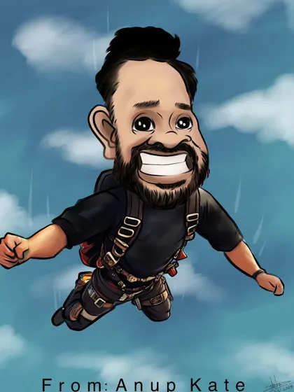 A thrilling caricature of a man skydiving. This was a farewell gift to celebrate his adventurous spirit.