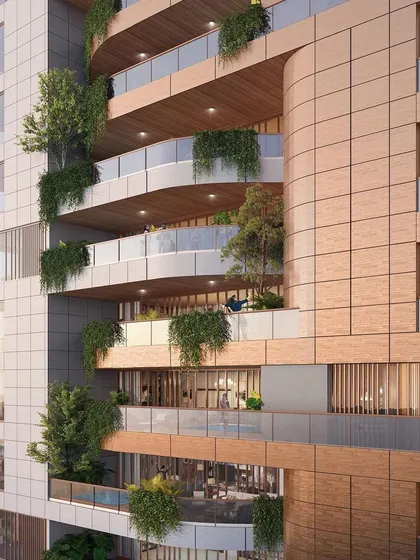 Our winning competition entry for a luxury high-rise tower in Hyderabad. The design features staggered, curved balconies with integrated planters, creating a "vertical garden" facade.