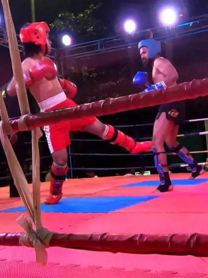 Subhan on the attack, throwing a kick at his opponent in the championship final.