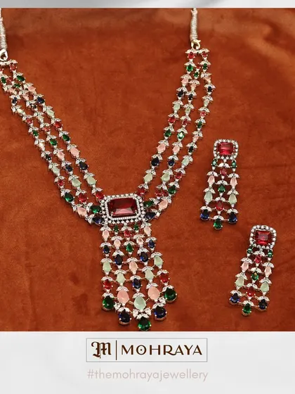 A vibrant multi-colored necklace set, perfect for adding a playful touch to your outfit. This piece is part of our handcrafted designer collection.