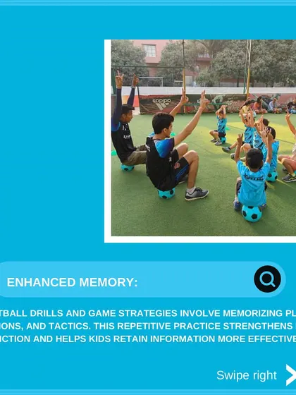 Our drills and game strategies help with enhanced memory. Kids learn to remember plays and formations, which strengthens their memory function and helps them retain information more effectively.