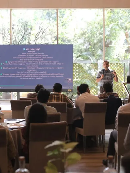 A wide shot of the corporate workshop in session, showcasing the capacity and setup of our indoor hall.
