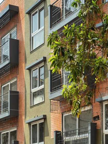 We designed the building's facade to incorporate an existing tree, staggering the floors to create space for it to grow. This gesture of integrating nature into the architecture is central to our design philosophy.